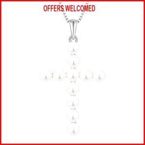 925 Sterling Silver Cross Pendant Necklace with Freshwater Pearls